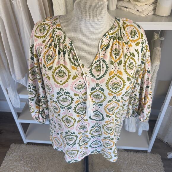 Croft & Barrow size XL v neck blouse pink, green coastal, soft girl, bold #2513 - Picture 5 of 7